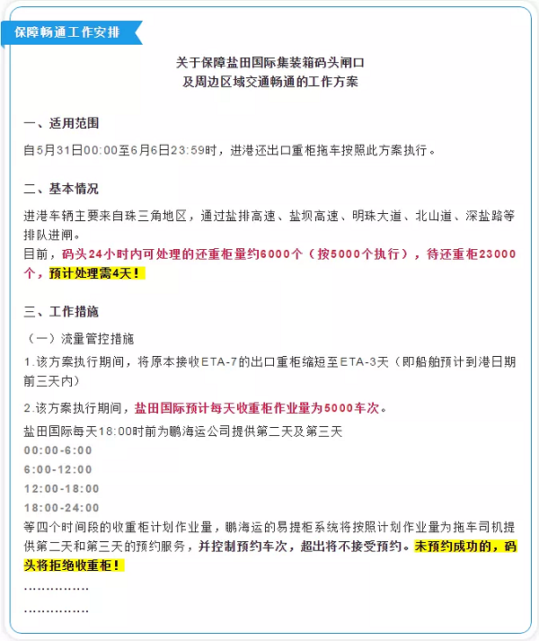 为确保港外交通顺畅、港内货物运输正常，作出了详细具体的安排：